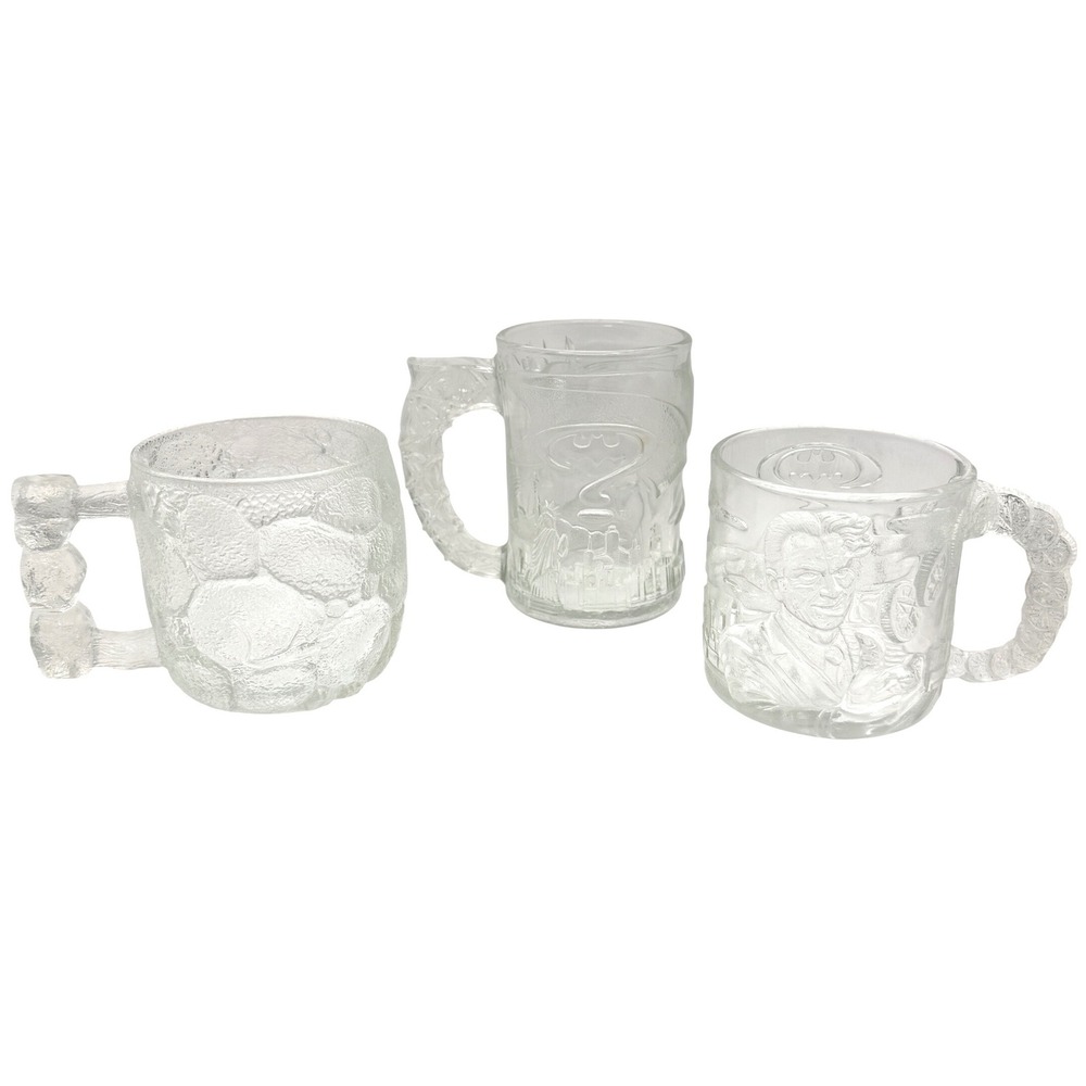 Vintage McDonald's Batman Forever‎ Flintstones Glass Mug Set Lot 3 France